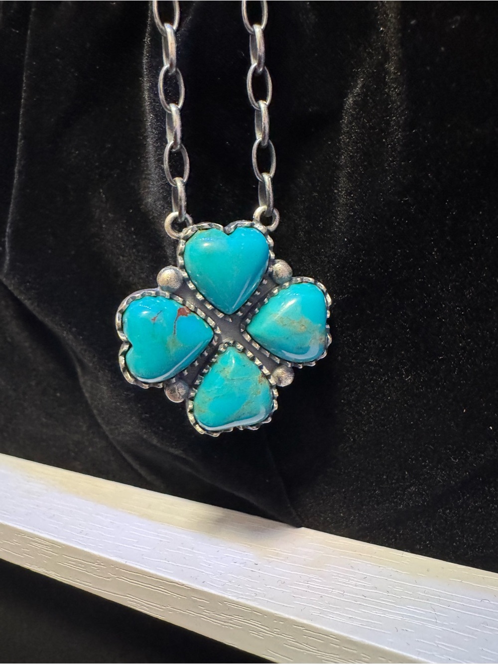 Turquoise Heart Clover Pendant Necklace - Women Jewelry